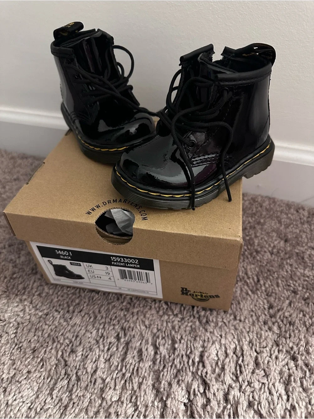 Dr. Martens Black Patent Leather Toddler Lace-Up Boots